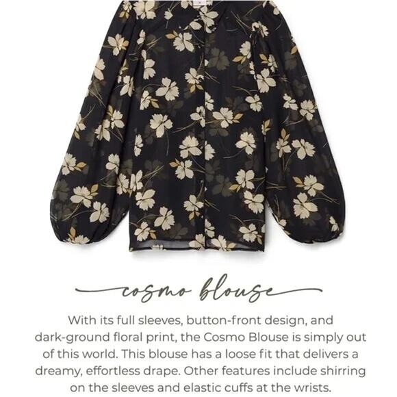 CAbi Cosmo Blouse Black Floral Chiffon Sheer Button Front Top 4159 Size Large - Picture 13 of 13